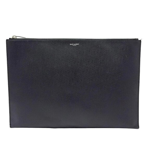 Auth SAINT LAURENT PARIS - 378261 Black Leather Clutch Bag - Picture 1 of 8